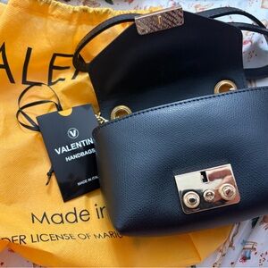 Valentino Elegant Black Crossbody with Gold Accents